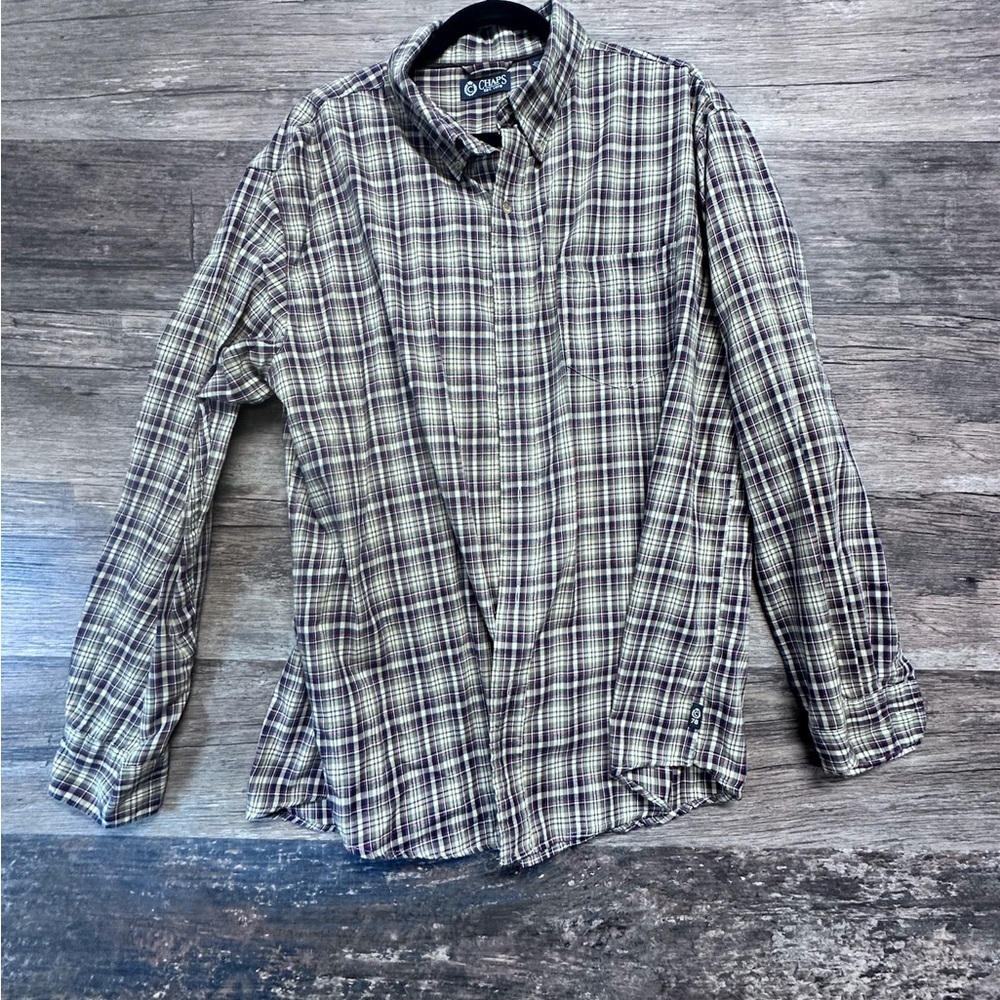 Chaps Red and Tan Casual Button Down Shirt
